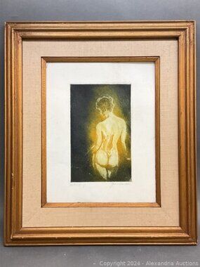 Joan Purcell (Am., b. 1933) color etching of a nude framed